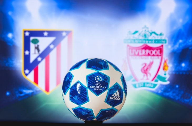 atletico madrid liverpool logo met champions league bal