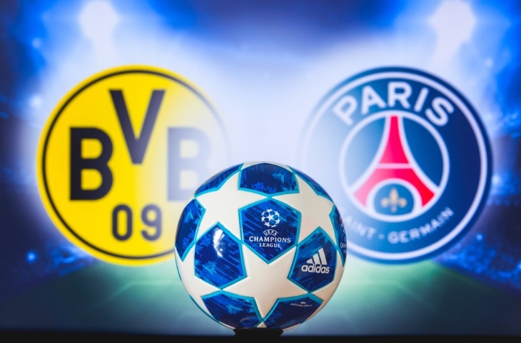 borussia dortmund paris saint germain logo met champions league bal